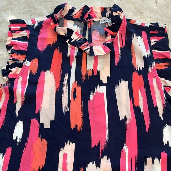 Mary Square‎ Sleeveless Shift Dress | Pink, White, Navy Abstract Design | Small - Picture 4 of 11